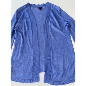 TALBOTS 100% linen blue knit open front cardigan sweater Women's M Beach‎